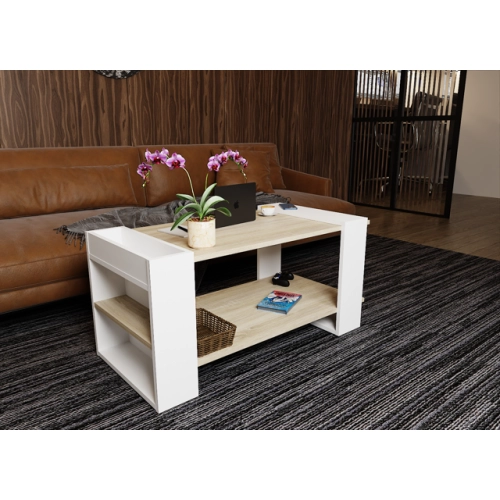 Stolik kawowy ST16 BS Biały/Sonoma ława z półką loft